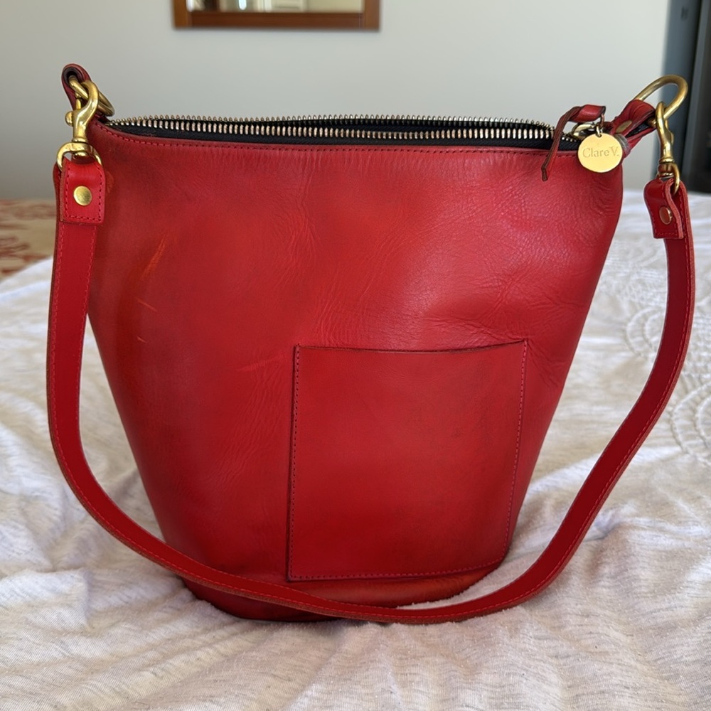 Clare V Petite Jeane Jeanne Shoulder Bag Coral Red